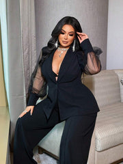 Crni mrežasti komplet odelo za posao, plus size, moderan dizajn