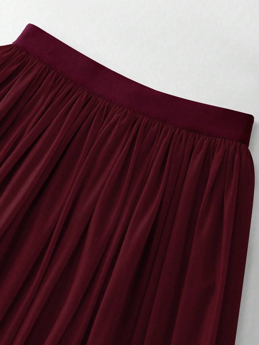 Meka suknja od tila u A-kroju, duga, sa vintage printom ruža i leptira