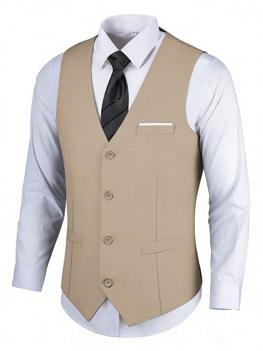 Muški set od 4 dela, elegantan jednobojan slim fit prsluk, pantalone i set kravate
