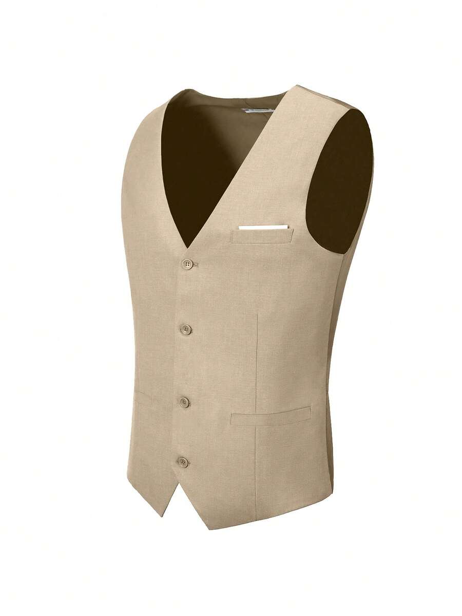 Muški set od 4 dela, elegantan jednobojan slim fit prsluk, pantalone i set kravate