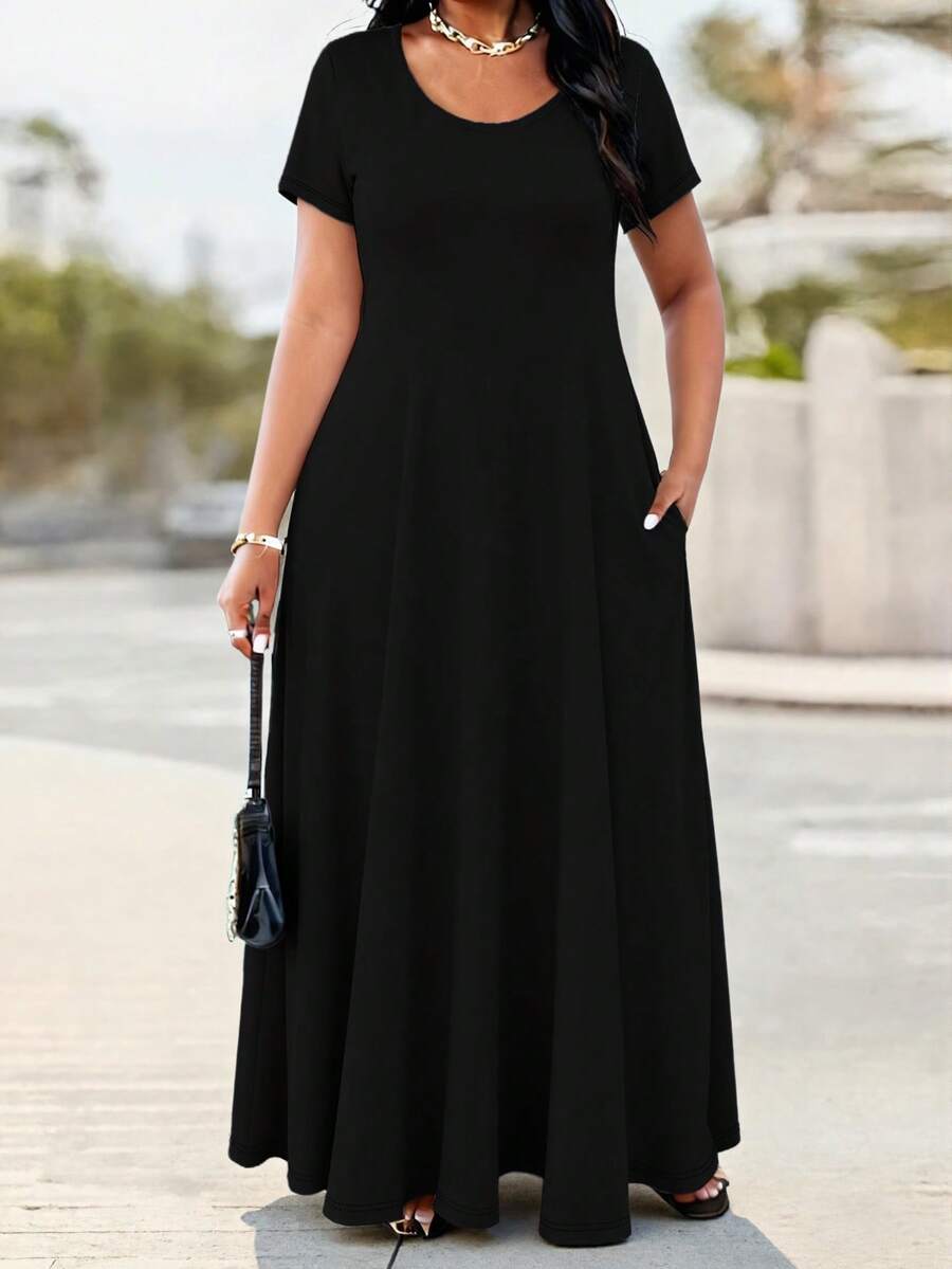 Ženska ležerna haljina  u jednobojnoj boji, plus size, sa džepovima