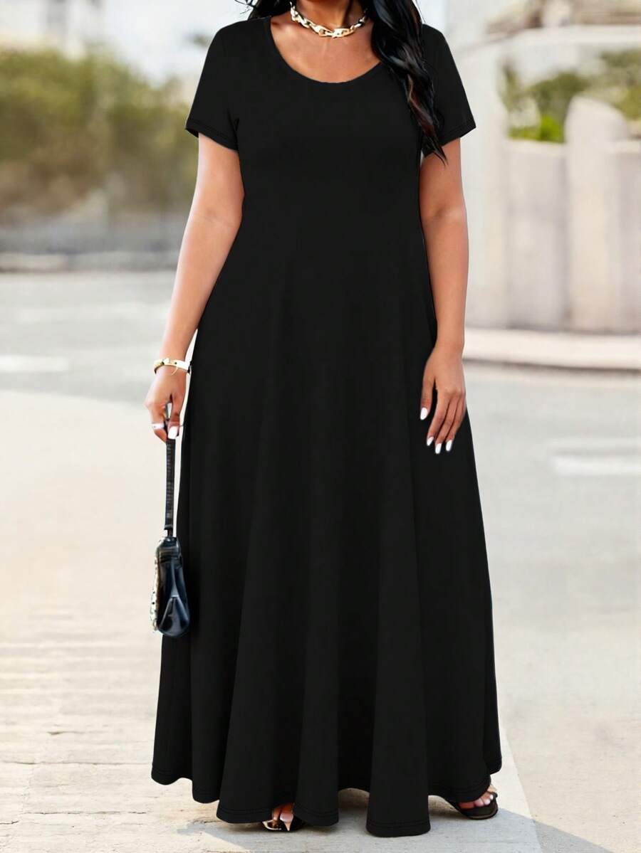 Ženska ležerna haljina  u jednobojnoj boji, plus size, sa džepovima