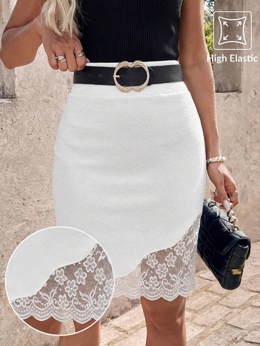 Ženska Elegantna Suknja sa Čipkastim Umetkom