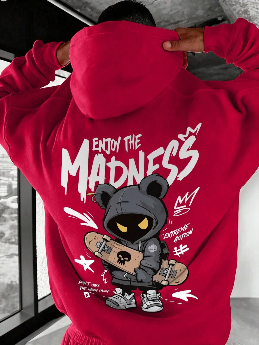 Muški ležerni modni street hoodie duks za ekstremne sportove sa crtanim printom