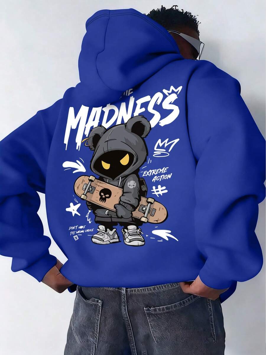Muški ležerni modni street hoodie duks za ekstremne sportove sa crtanim printom