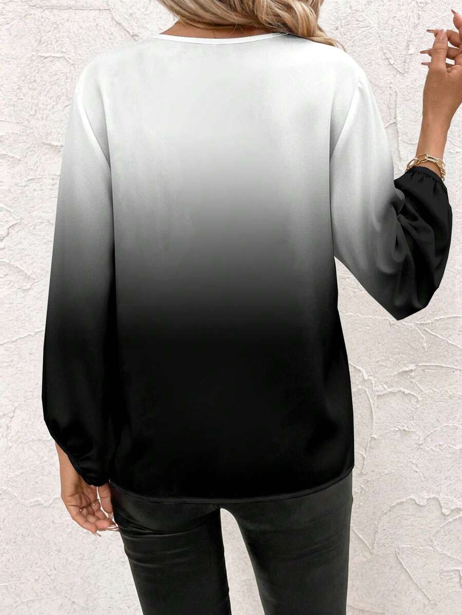 Ženska ležerna košulja plus size sa ombre printom, V-izrezom i lantern rukavima