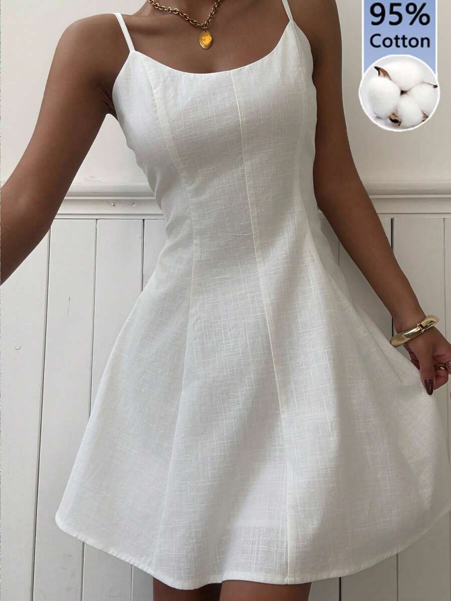 SHEIN EZwear Elegant White Summer Casual Beach Vacation Holiday Dress