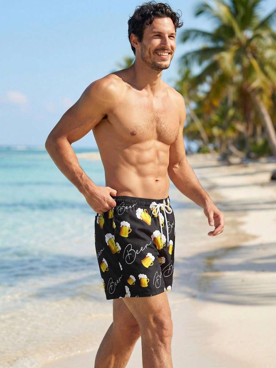 VIVINTIMO Muški šorts za plažu sa printom piva i perticom u struku