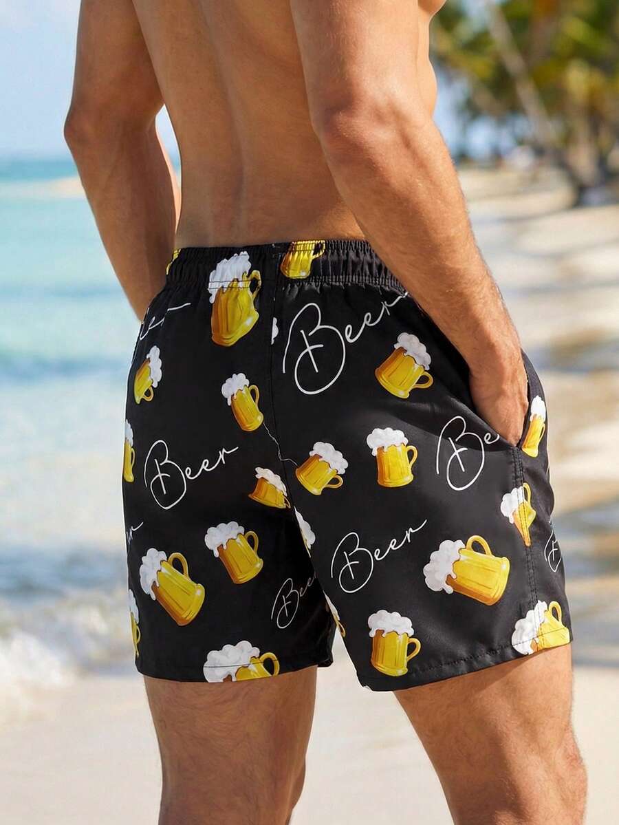 VIVINTIMO Muški šorts za plažu sa printom piva i perticom u struku