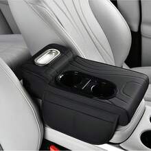 1pc Universal Faux Leather Car Armrest Pad With Tissue Box, Cup Holder And Storage Pouch
