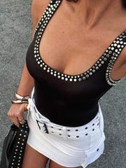 Avenya Women's Fashion U-Neck Rivet Decor Camisole Top, Summer