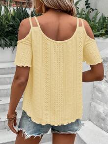 Calvaya Women's Solid Color Off-Shoulder Casual Versatile Daily Wear T-Shirt
