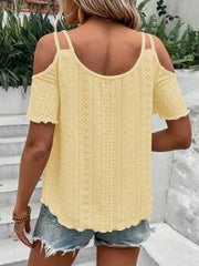 Calvaya Women's Solid Color Off-Shoulder Casual Versatile Daily Wear T-Shirt