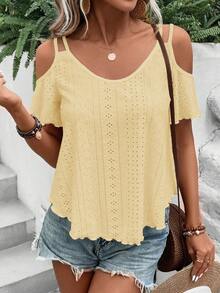Calvaya Women's Solid Color Off-Shoulder Casual Versatile Daily Wear T-Shirt
