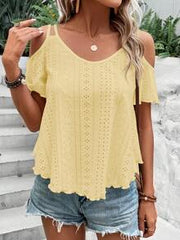 Calvaya Women's Solid Color Off-Shoulder Casual Versatile Daily Wear T-Shirt