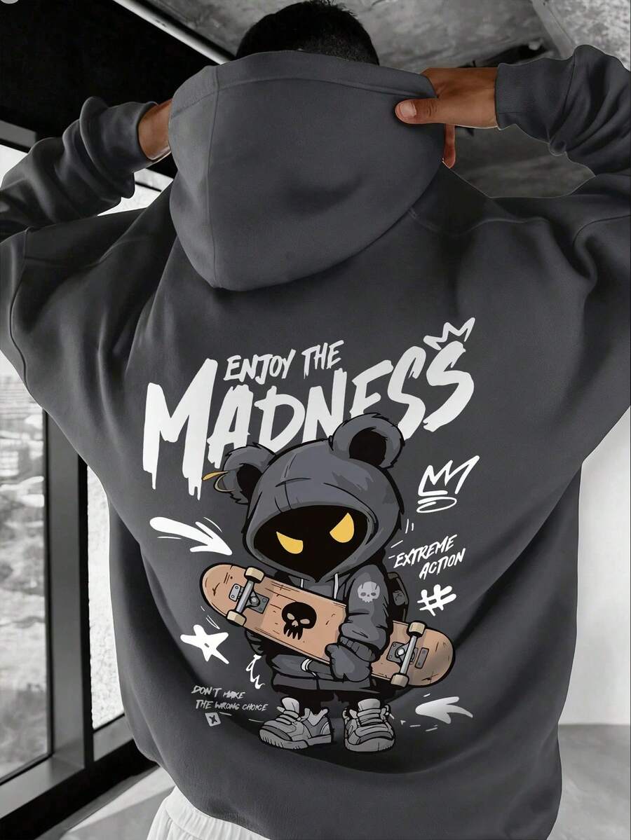 Muški ležerni modni street hoodie duks za ekstremne sportove sa crtanim printom