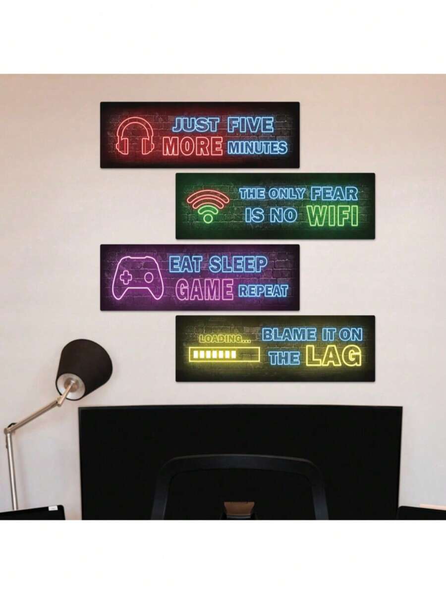 4 komada fluorescentne drvene dekorativne pločice sa gejming motivom