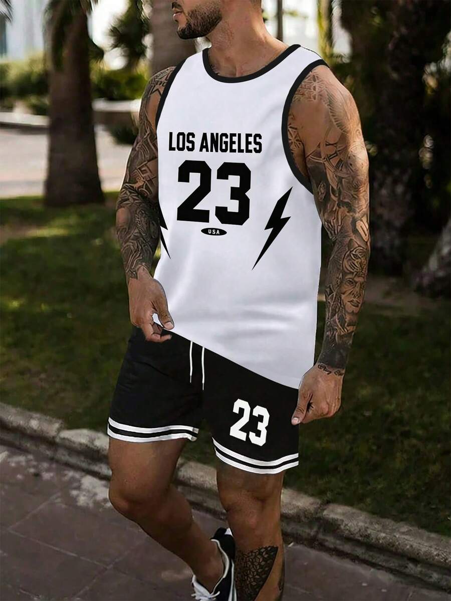 Muški komplet majice na bretele ,,Los Angeles,, print i šorts