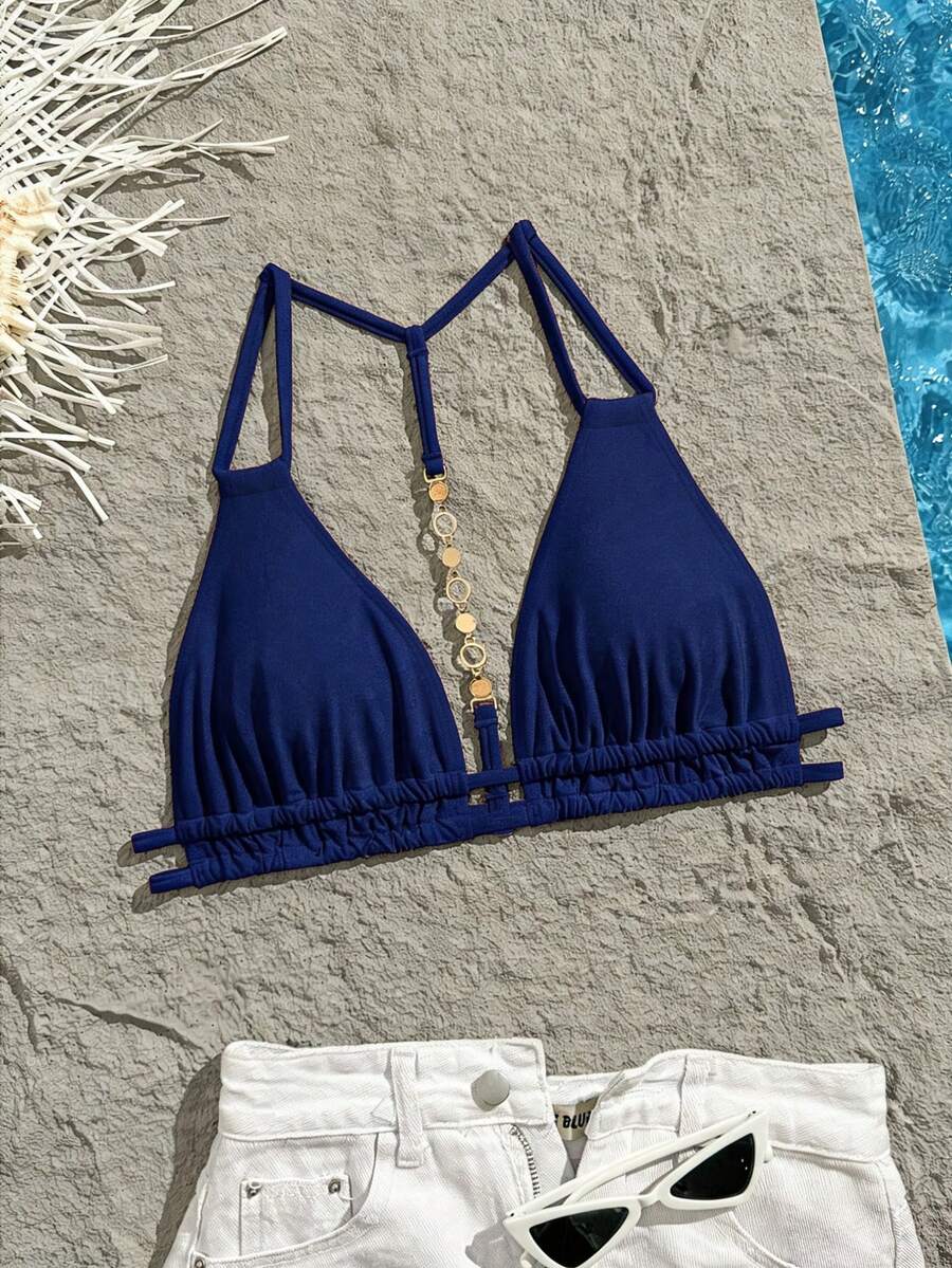 Swim Vcay Jednobojni Halter Bez Leđa Dekorativni Seksi Modni Bikini Top