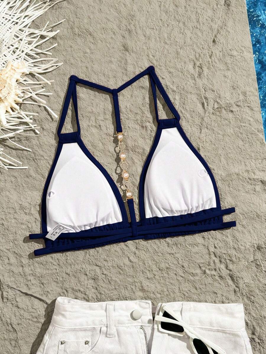 Swim Vcay Jednobojni Halter Bez Leđa Dekorativni Seksi Modni Bikini Top
