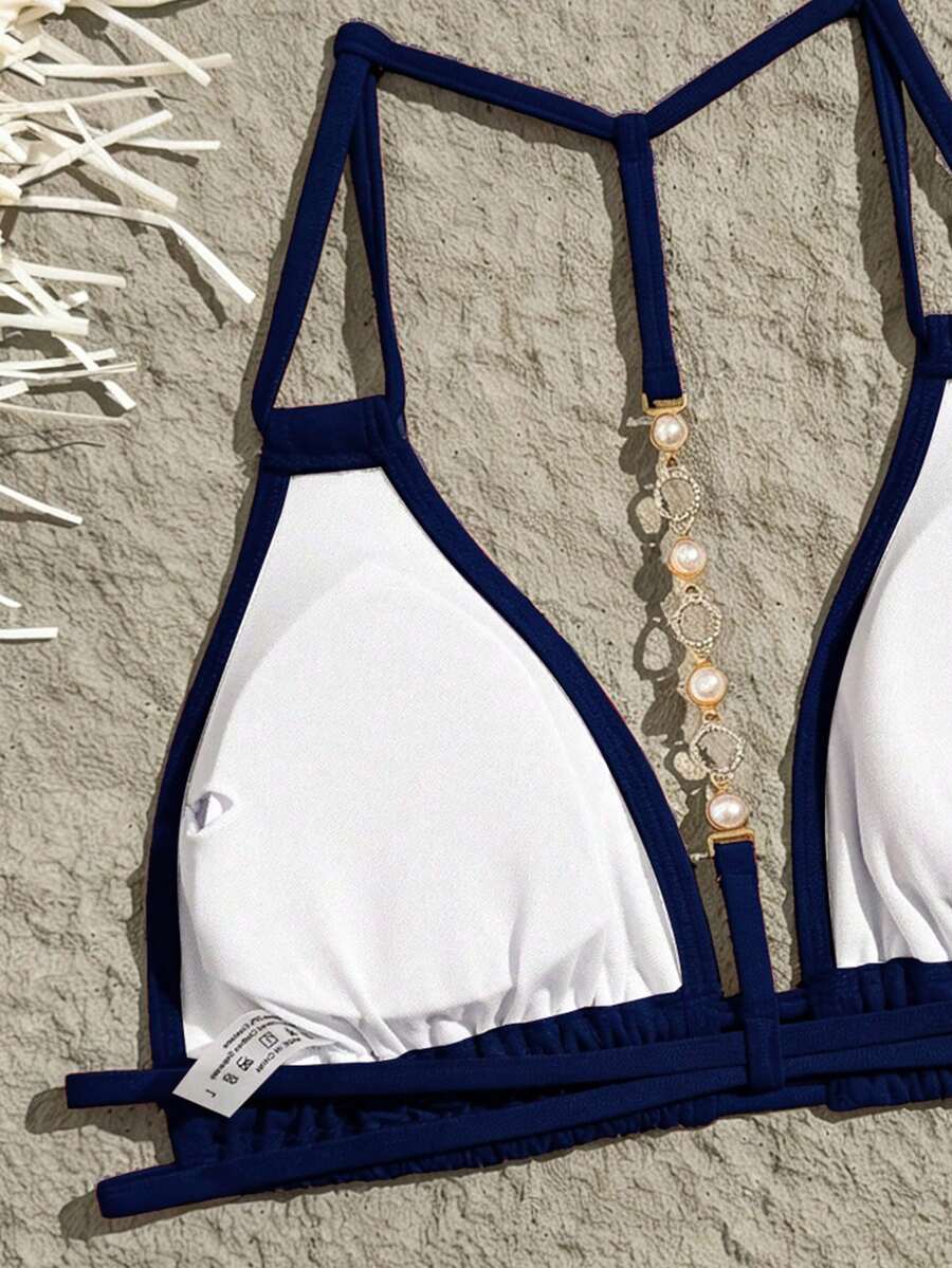 Swim Vcay Jednobojni Halter Bez Leđa Dekorativni Seksi Modni Bikini Top