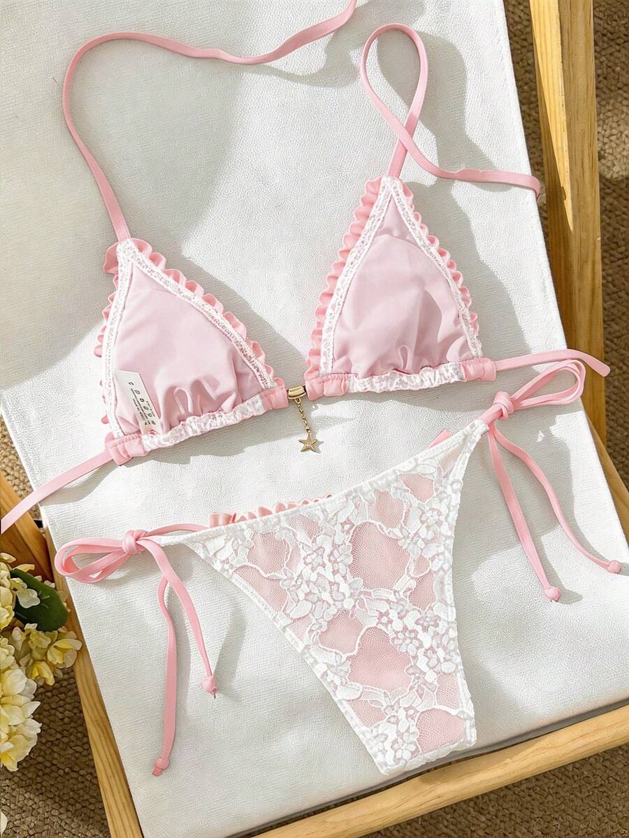 Ženski bikini set od žakard tkanine, sa halter dekolteom