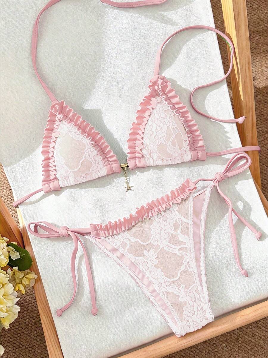 Ženski bikini set od žakard tkanine, sa halter dekolteom