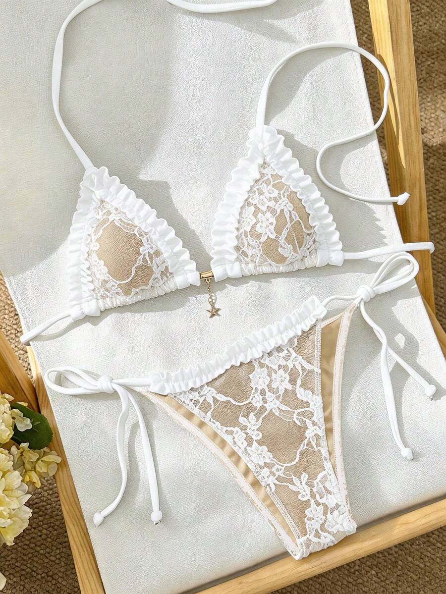 Ženski bikini set od žakard tkanine, sa halter dekolteom