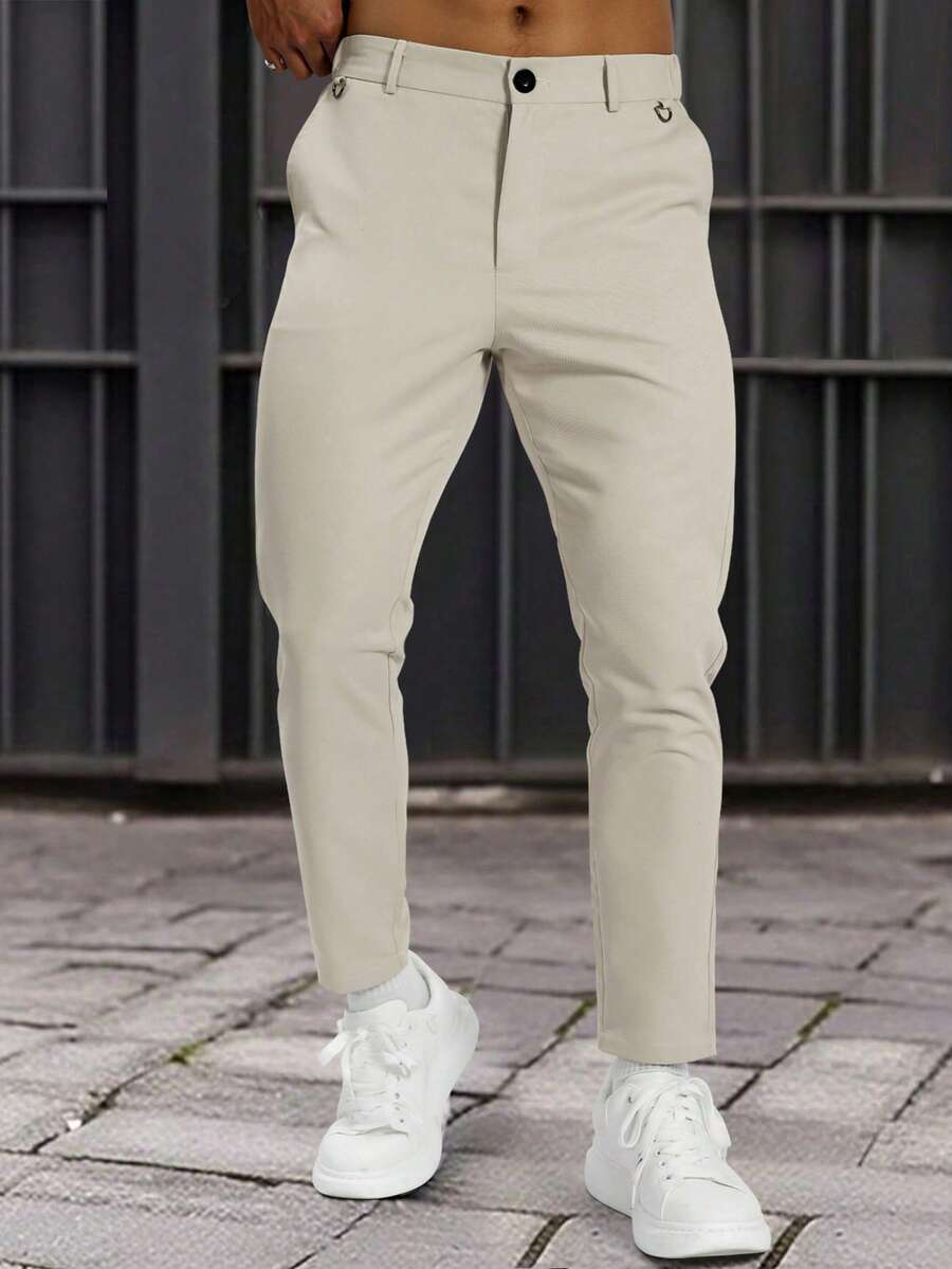 Muške formalne pantalone jednobojne sa kosim džepovima, bez kaiša