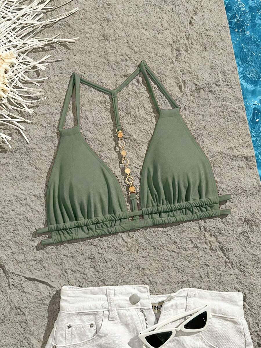 Swim Vcay Jednobojni Halter Bez Leđa Dekorativni Seksi Modni Bikini Top