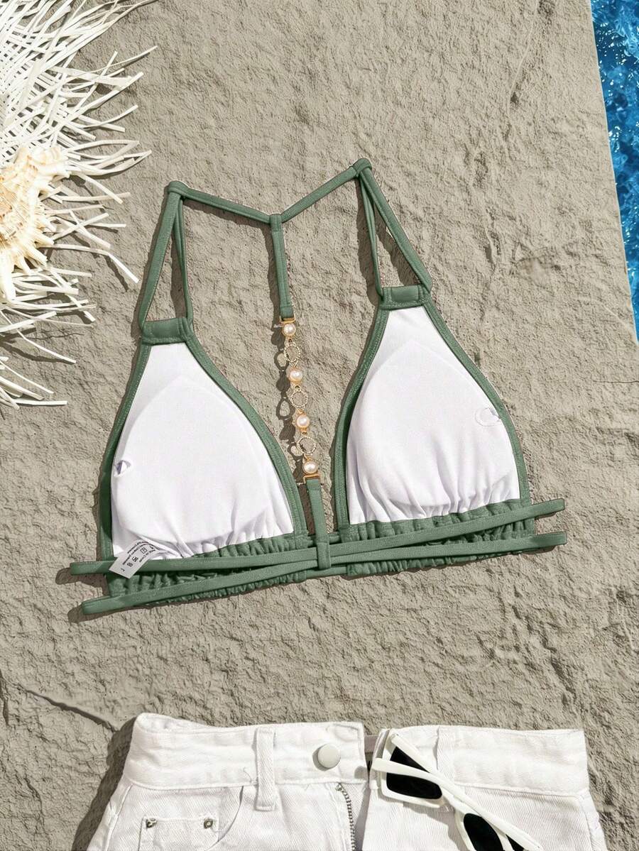 Swim Vcay Jednobojni Halter Bez Leđa Dekorativni Seksi Modni Bikini Top