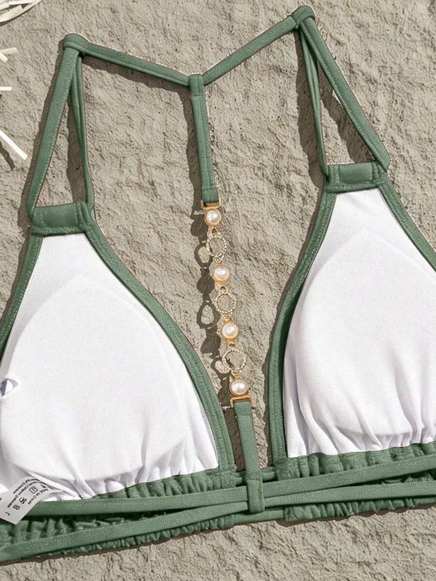 Swim Vcay Jednobojni Halter Bez Leđa Dekorativni Seksi Modni Bikini Top