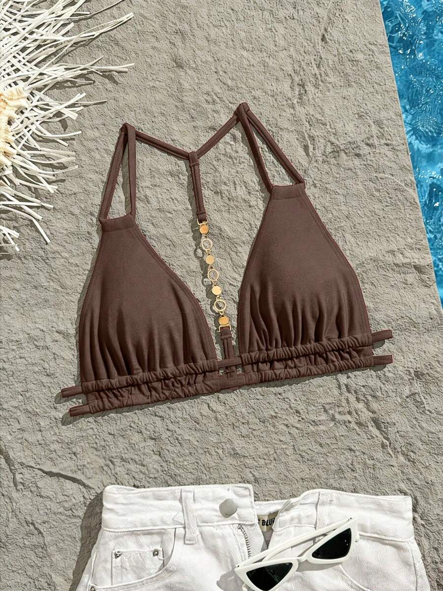 Swim Vcay Jednobojni Halter Bez Leđa Dekorativni Seksi Modni Bikini Top