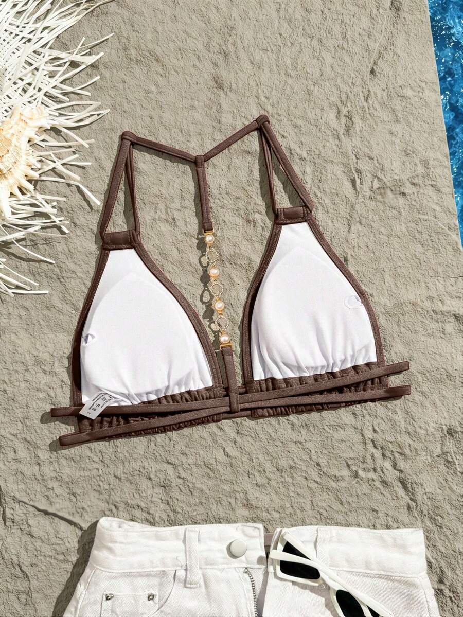 Swim Vcay Jednobojni Halter Bez Leđa Dekorativni Seksi Modni Bikini Top