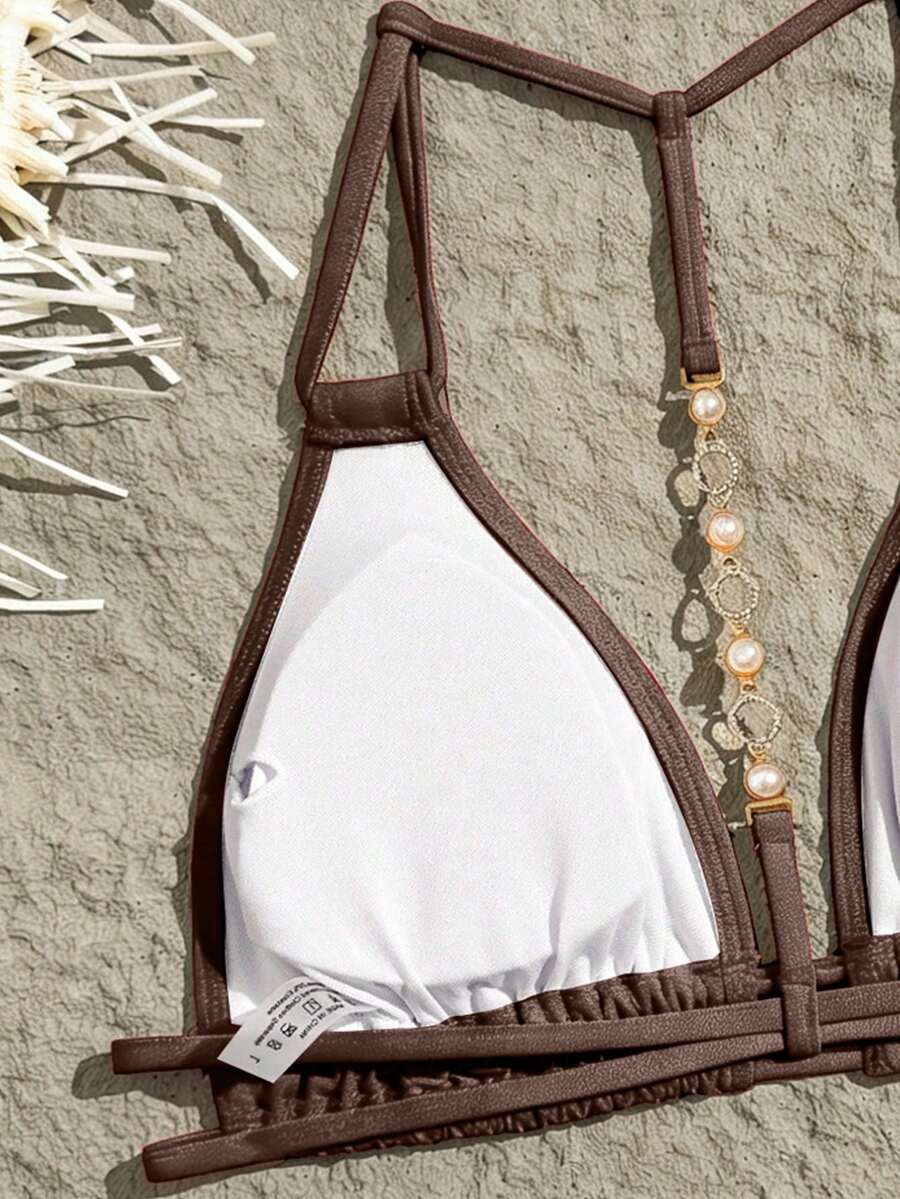 Swim Vcay Jednobojni Halter Bez Leđa Dekorativni Seksi Modni Bikini Top