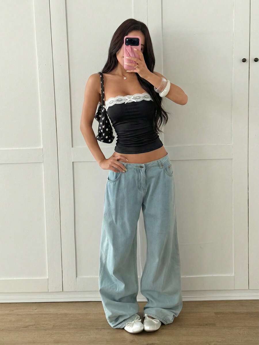 Ženski Ležerni Čipkasti Patchwork Seksi  Top