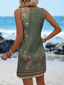 SHEIN LUNE Casual Retro Floral Print Round Neck Dress For Women, Suitable For Spring And Summer Suitable For Going Out Chic Dress