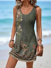 SHEIN LUNE Casual Retro Floral Print Round Neck Dress For Women, Suitable For Spring And Summer Suitable For Going Out Chic Dress
