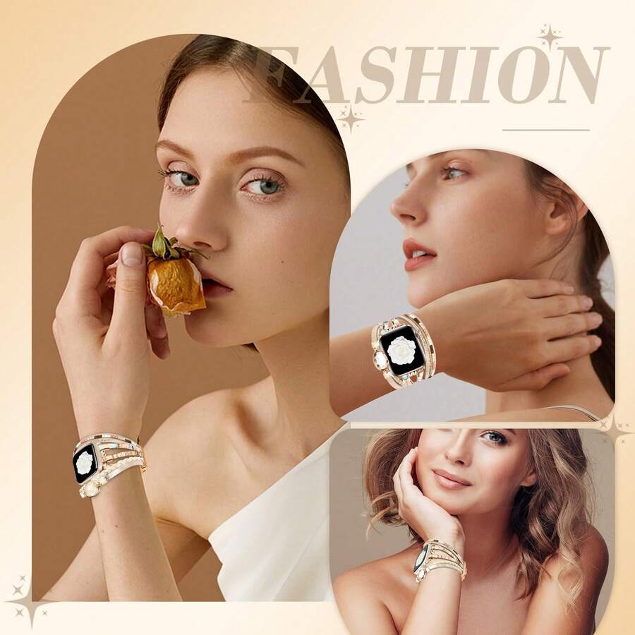 Luksuzna zlatna narukvica za sat, kompatibilna sa Apple Watch 41mm, 40mm, 38mm, 45mm, 44mm, 42mm, 49mm