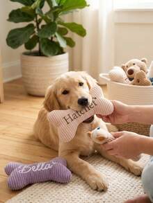 1pc 8" X 4.5" Customizable Embroidered Plush And Corduroy Personalized Pet Toy