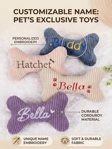1pc 8" X 4.5" Customizable Embroidered Plush And Corduroy Personalized Pet Toy