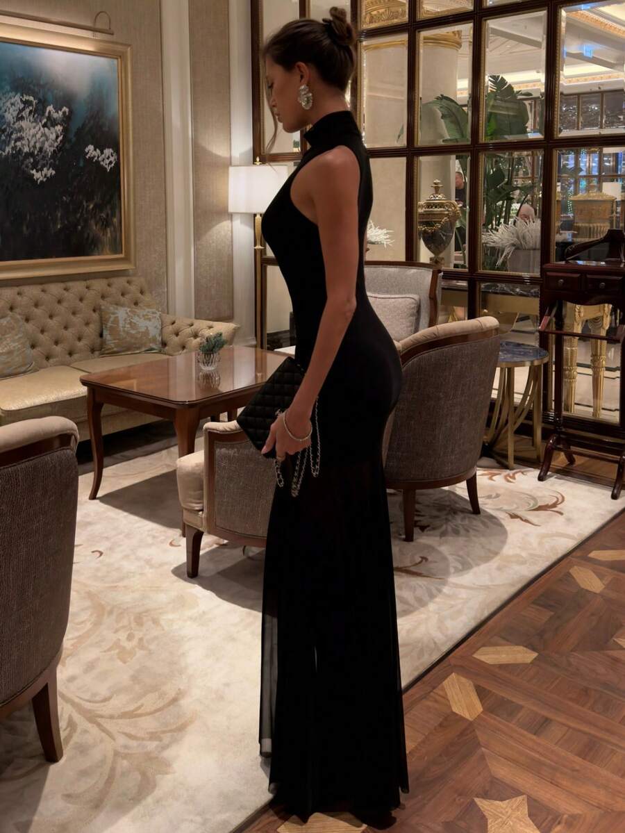 Elegantna haljina od pletene tkanine jednobojna / proleće i jesen