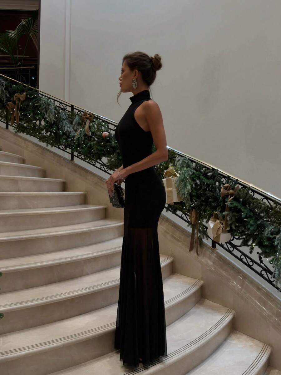 Elegantna haljina od pletene tkanine jednobojna / proleće i jesen