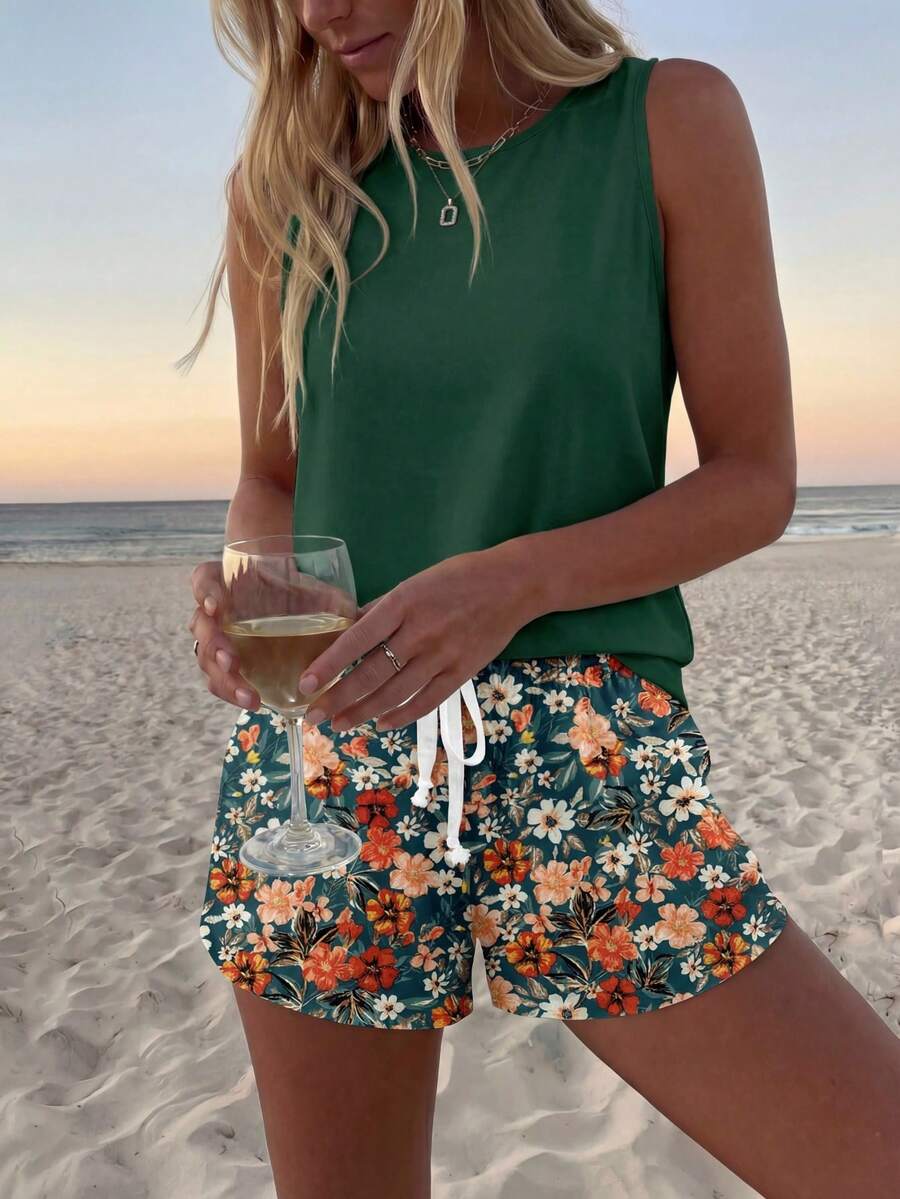 Ženski Casual Boho Majica i Šorts  Set