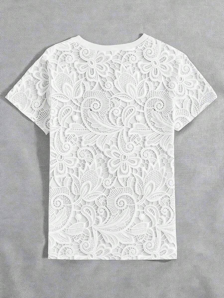 Ženska majica sa čipkastim printom – Udoban Casual Stil