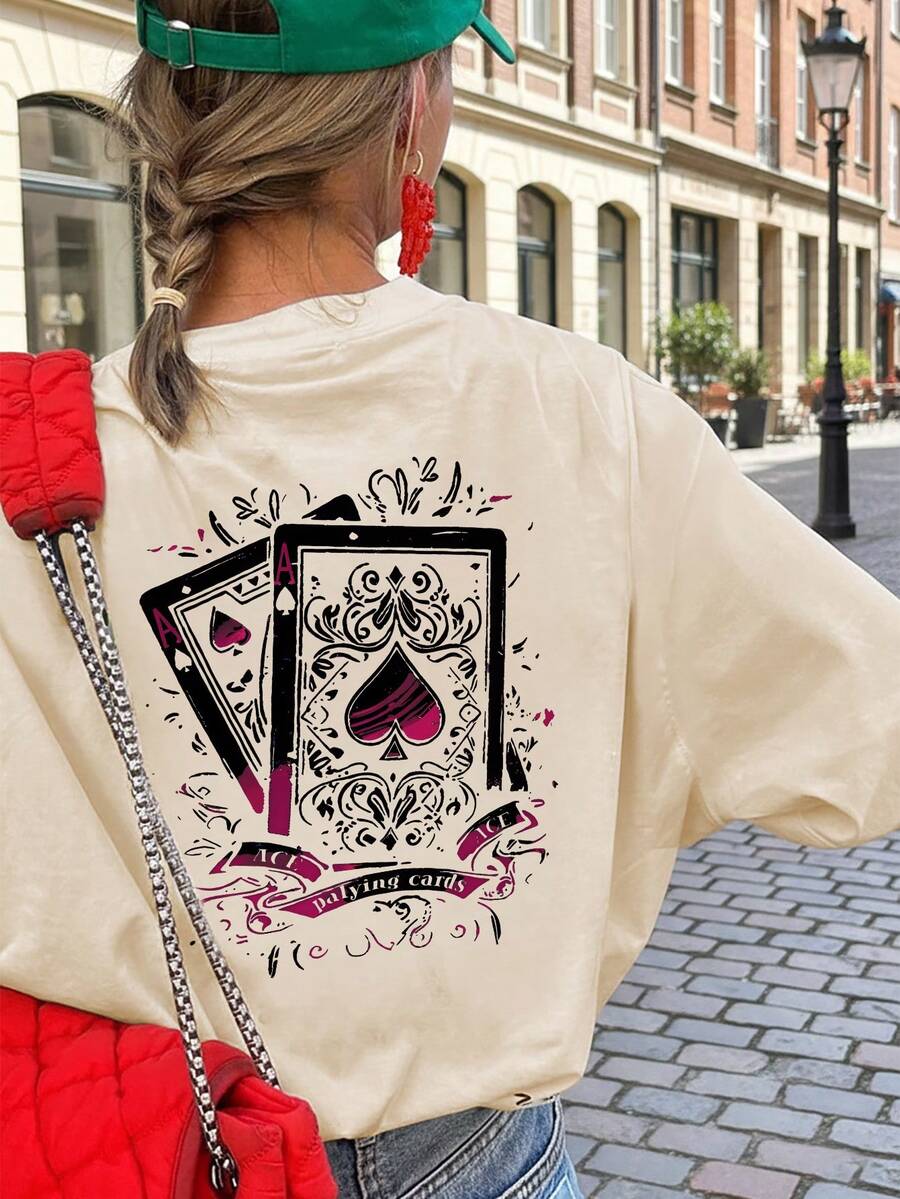 Ženska letnja minimalistička majica – Print slova i karata
