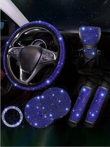 19pcs Shiny Car Accessories Set, Designed For Women, Including Steering Wheel Cover, Seatbelt Cover, Gear Shift Knob Cover, Phone Holder, Cup Holder, Cute Car Decor Kit, Car Interior Accessories Set (Black, White, Pink, Red)