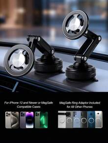 360° Adjustable Car Phone Holder With Suction Cup And Magnetic Base, Compatible With IPhone MagSafe And Android Phones, Foldable Dashboard/Windshield Mount For Car, Truck, Desk, Bathroom, Shock-Proof Universal Smartphone Stand