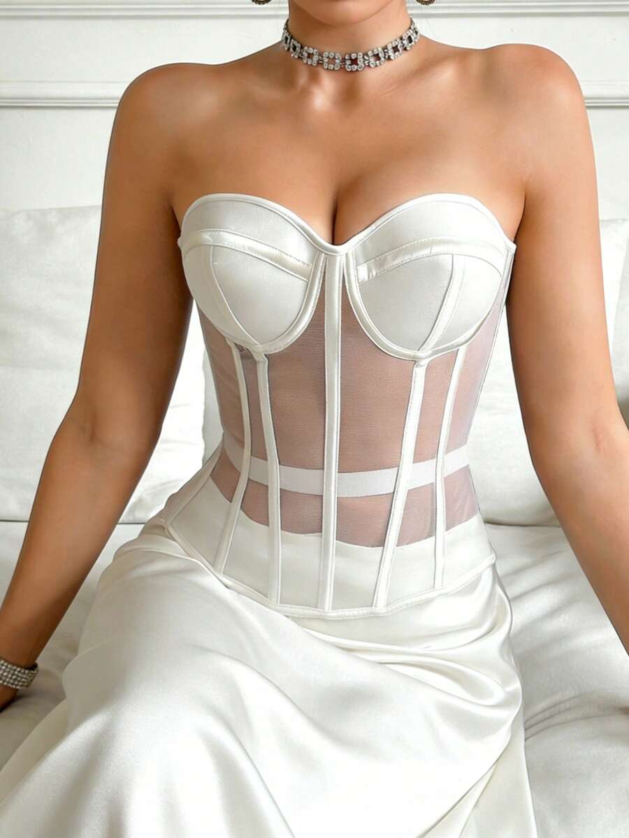 Providni mrežasti korset top, seksi satenski korset