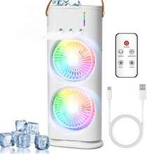 1pc Portable Dual Fan Mist Air Conditioner, 3 Wind Speeds, 3 Nozzles, With Colorful Night Light, Mist Cooling Fan